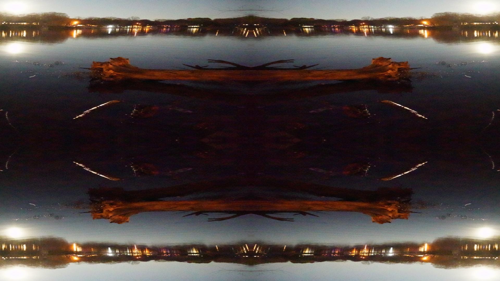 Old Hickory Lake TN moon reflection Quadroscopic art